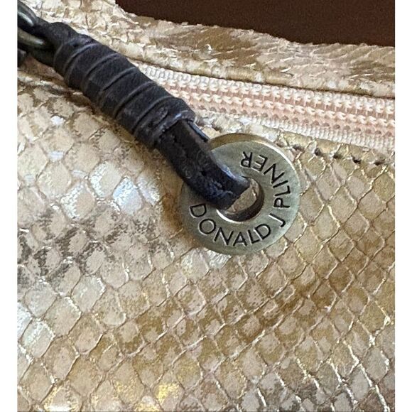 DONALD J PLINER - Gold/Blush Python Snakeskin-Embossed Leather Hobo Shoulder Bag - Picture 7 of 16